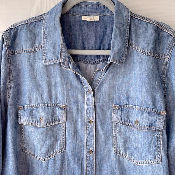 ANA Long Sleeve Chambray Button Down Denim Shirt Medium Blue Denim PXXL so soft - Picture 2 of 10